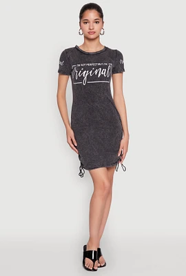 Womens Im Not Perfect But Im Original Ruched Dress, Black, Size XL