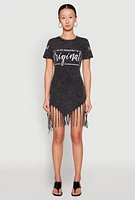 Womens Mineral Wash Im Not Perfect But Im Original Fringe Dress, Grey, Size XL