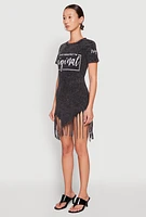 Womens Mineral Wash Im Not Perfect But Im Original Fringe Dress, Grey, Size XL