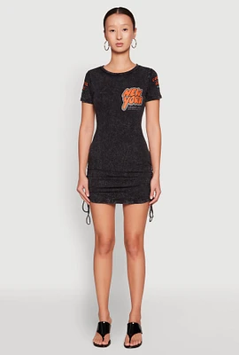 Womens Mineral Wash New York Concrete Jungle Graphic Dress, Black, Size S