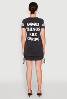 Womens Mineral Wash Good Things Are Coming Dress, Grey, Size L