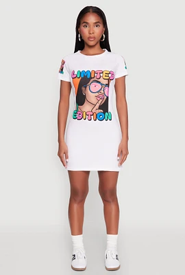 Womens Limited Edition Graphic T Shirt Dress, White, Size M