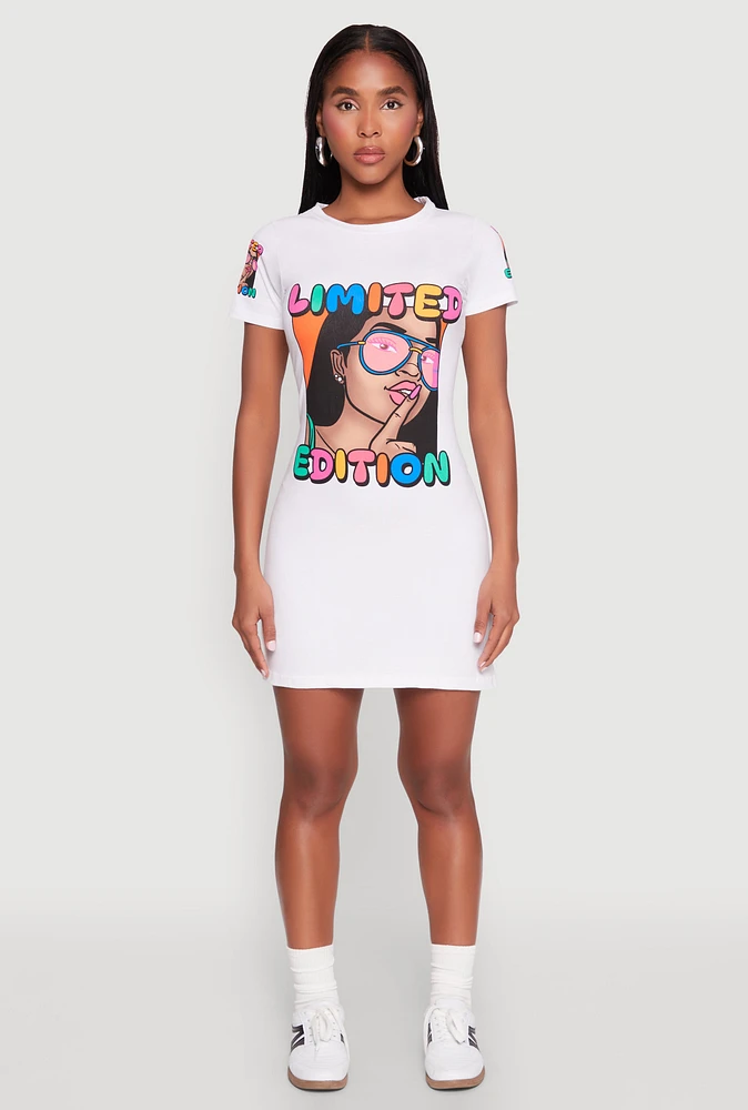 Womens Limited Edition Graphic T Shirt Dress, White, Size M