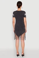 Womens Mineral Wash Riders Graphic Fringe Dress, Black, Size L