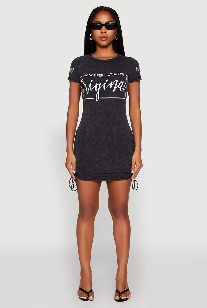 Womens Mineral Wash Original Graphic Print Dress, Grey,