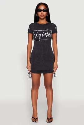 Womens Mineral Wash Original Graphic Print Dress, Grey,