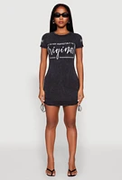 Womens Mineral Wash Original Graphic Print Dress, Grey,