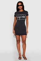 Womens Mineral Wash Original Graphic Print Dress, Grey,