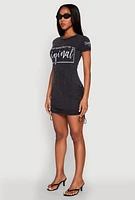Womens Mineral Wash Original Graphic Print Dress, Grey,