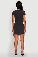 Womens Mineral Wash Original Graphic Print Dress, Grey,