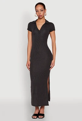 Womens Side Slit Polo Collar Midi Dress,
