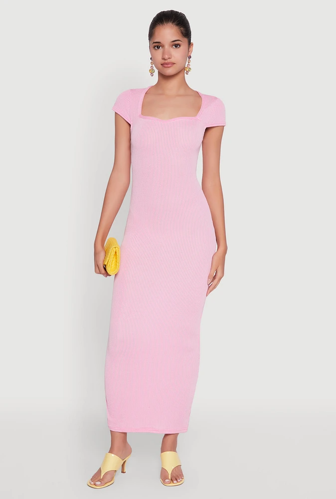 Womens Trendy Textured Knit Tie Back Cut Out Maxi Dress, Pink, Size M