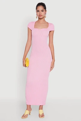Womens Trendy Textured Knit Tie Back Cut Out Maxi Dress, Pink, Size M