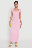 Womens Trendy Textured Knit Tie Back Cut Out Maxi Dress, Pink, Size M