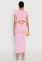 Womens Trendy Textured Knit Tie Back Cut Out Maxi Dress, Pink, Size M
