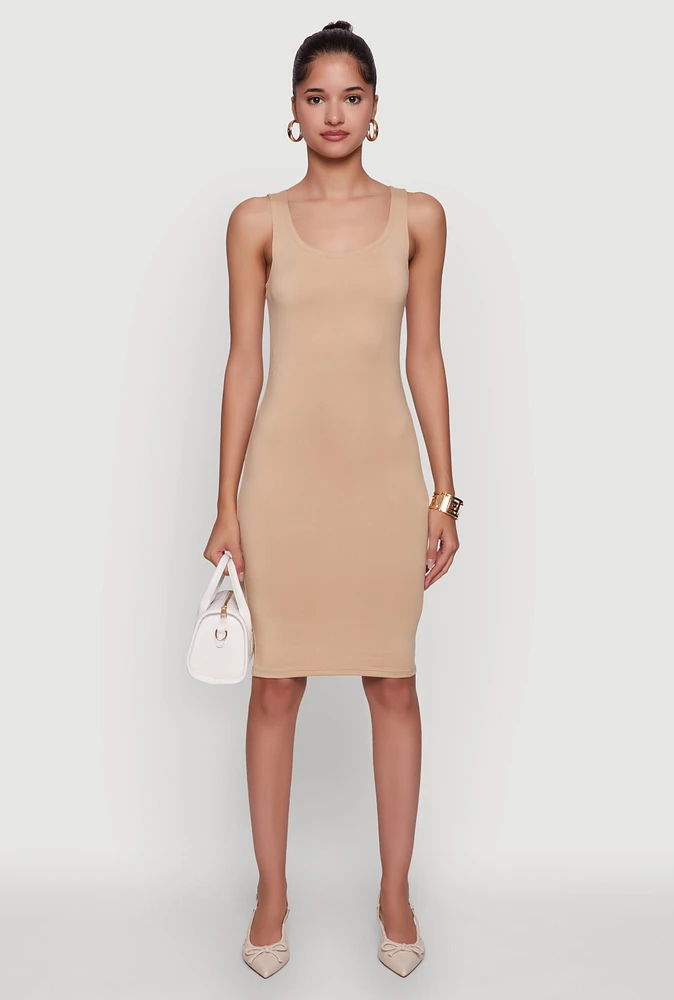Womens Chic Sleeveless Scoop Neck Midi Tank Dress,