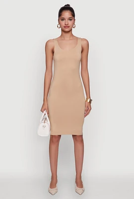 Womens Chic Sleeveless Scoop Neck Midi Tank Dress,