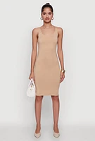 Womens Chic Sleeveless Scoop Neck Midi Tank Dress,