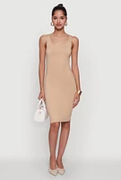 Womens Chic Sleeveless Scoop Neck Midi Tank Dress,
