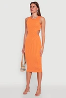Womens Chic Ribbed Knit Keyhole Back Midi Tank Dress, Orange, Size L