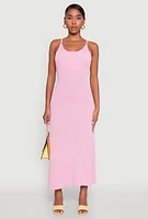 Womens Elegant Scoop Neck Ribbed Knit Cami Dress, Pink, Size L