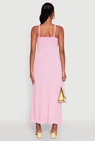 Womens Elegant Scoop Neck Ribbed Knit Cami Dress, Pink, Size L