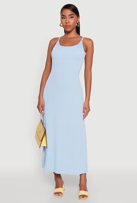 Womens Elegant Scoop Neck Ribbed Knit Cami Dress, Blue, Size S