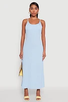 Womens Elegant Scoop Neck Ribbed Knit Cami Dress, Blue, Size S