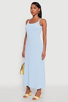 Womens Elegant Scoop Neck Ribbed Knit Cami Dress, Blue, Size S