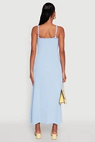 Womens Elegant Scoop Neck Ribbed Knit Cami Dress, Blue, Size S