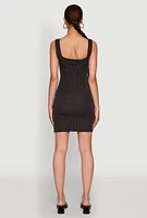 Womens Square Neck Rib Knit Tank Dress, Black, Size L
