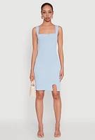 Womens Square Neck Rib Knit Tank Dress,