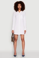Womens Gauze Knit Shirt Dress, White, Size S