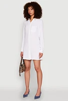 Womens Gauze Knit Shirt Dress, White, Size S