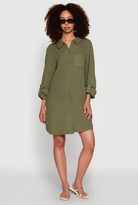 Womens Gauze Knit Shirt Dress,