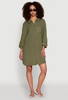 Womens Gauze Knit Shirt Dress,