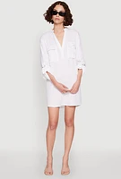 Womens Tabbed Sleeve Gauze Knit Dress, White,