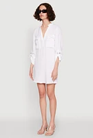 Womens Tabbed Sleeve Gauze Knit Dress, White,