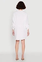Womens Tabbed Sleeve Gauze Knit Dress, White,