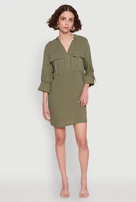 Womens Tabbed Sleeve Gauze Knit Dress,
