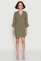 Womens Tabbed Sleeve Gauze Knit Dress,