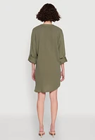 Womens Tabbed Sleeve Gauze Knit Dress,