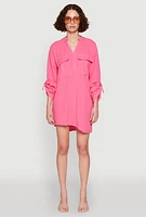 Womens Tabbed Sleeve Gauze Knit Dress, Pink, Size L