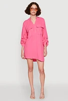 Womens Tabbed Sleeve Gauze Knit Dress, Pink, Size L