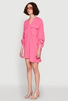 Womens Tabbed Sleeve Gauze Knit Dress, Pink, Size L