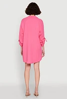 Womens Tabbed Sleeve Gauze Knit Dress, Pink, Size L