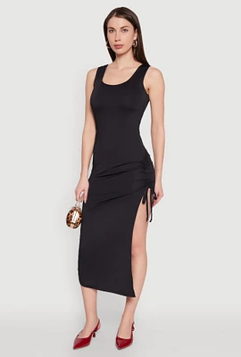 Womens Side Slit Ruched Maxi Tank Dress,