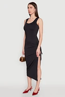 Womens Side Slit Ruched Maxi Tank Dress,