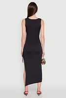Womens Side Slit Ruched Maxi Tank Dress,