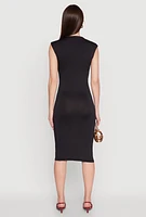 Womens Mock Neck Cap Sleeve Midi Dress, Black, Size L